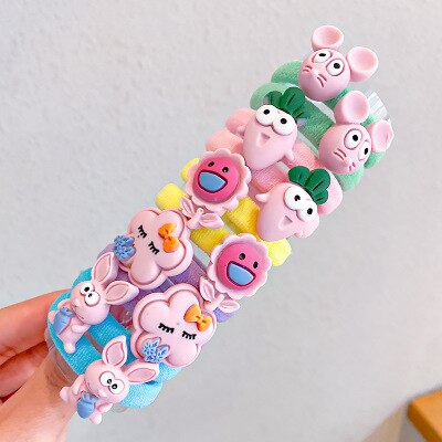 10PCS/Set Rainbow Cartoon Character Fruits Flower Nylon Elastic Hair Bands Women Girl Sweet Rubber Hair Tie Scrunchie Headwear - Korvel