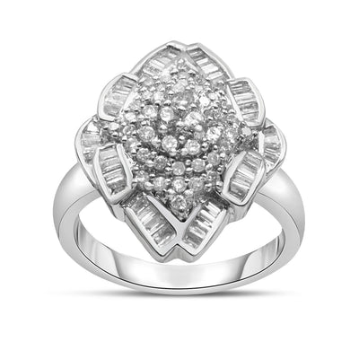Bague de fiançailles en diamant en cluster en or blanc 14K - Taille 7