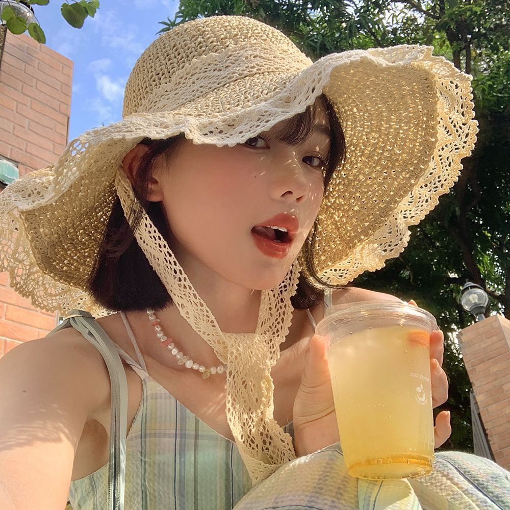 Lace String Woven Straw Sun Hat for Summer Adventures