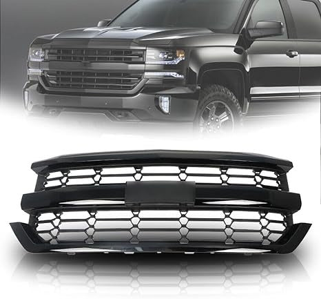 Front Bumper Upper Grille Grill Compatible with Chevrolet Silverado 1500 2016-2018 (Black) - Korvel