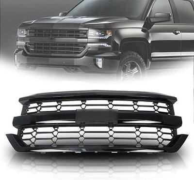 Front Bumper Upper Grille Grill Compatible with Chevrolet Silverado 1500 2016-2018 (Black) - Korvel