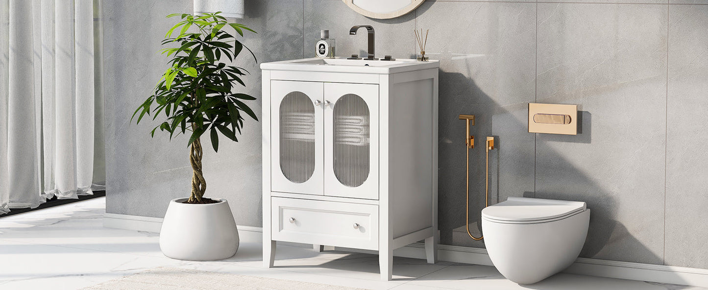 Meuble de salle de bain blanc de 24" avec lavabo et rangement