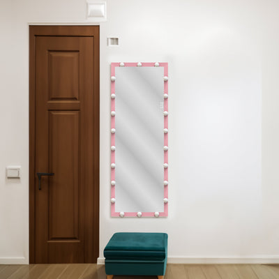 62.6-inch x 23.3-inch pink Hollywood illuminated full body vanity mirror with 3 color modesstanding floor mirror touch control - Korvel