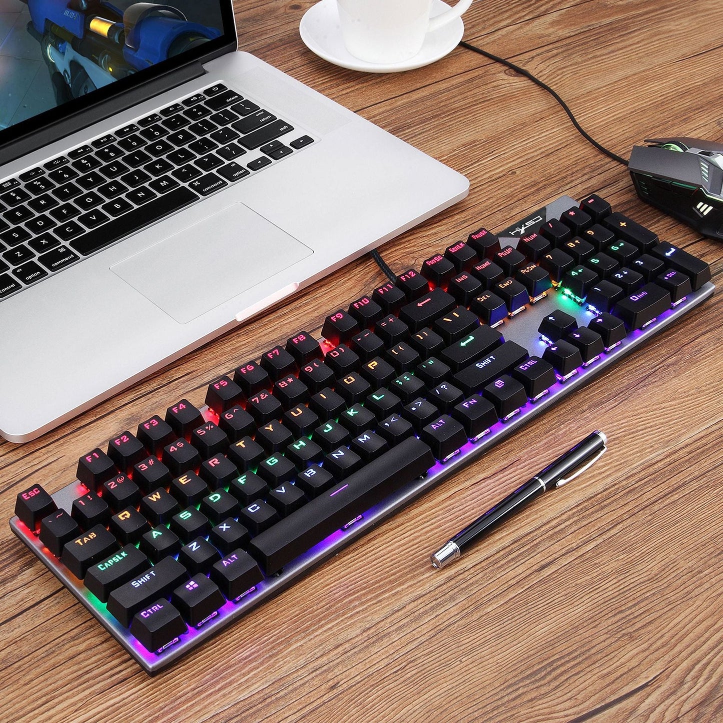 Personalized mechanical keyboard RGB luminous esports game keyboard wired blue axis full 104 key keyboard - Korvel