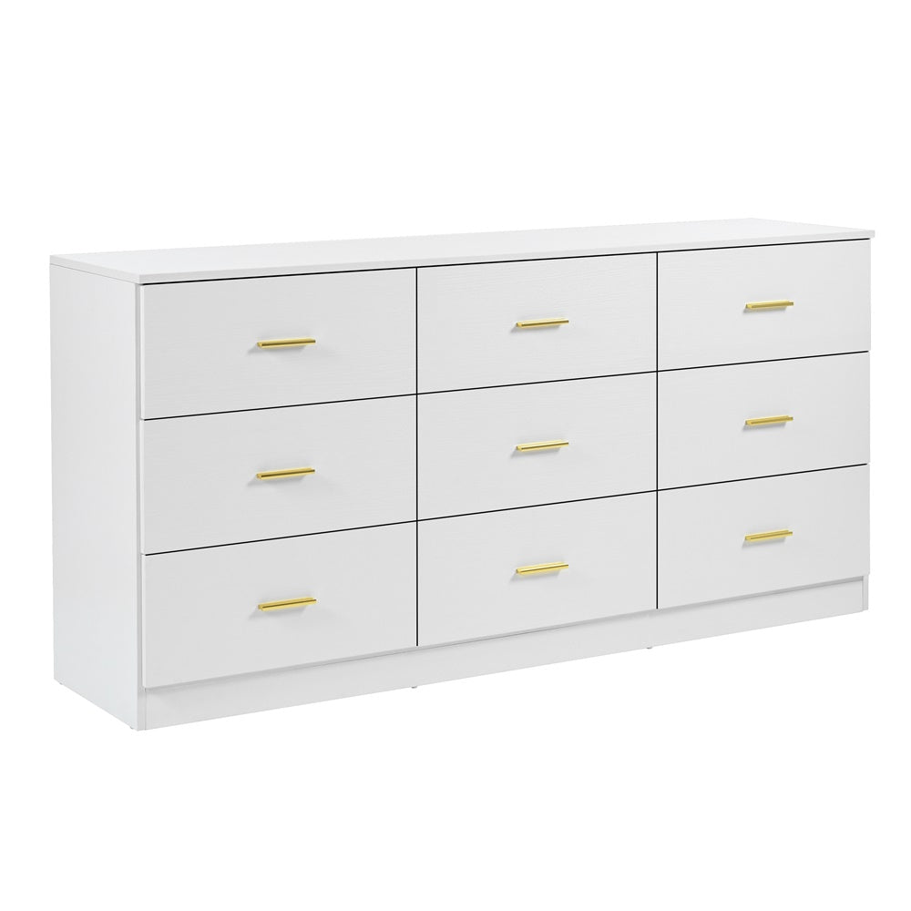 Modern White 9-Drawer Dresser for Bedroom - Ample Storage Wide Chest of Drawers, Sturdy & Safe - Korvel