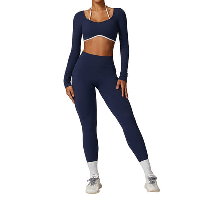 Color Blocked Back Yoga Suit Set for Women