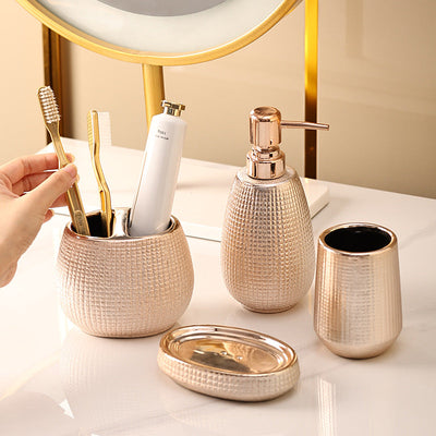 Rose Gold Ceramic Tooth Brushing And Washing Set 4 Pieces - Korvel