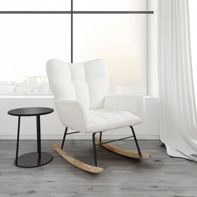 Teddy Fabric Rocking Chair - Modern White Upholstered Design