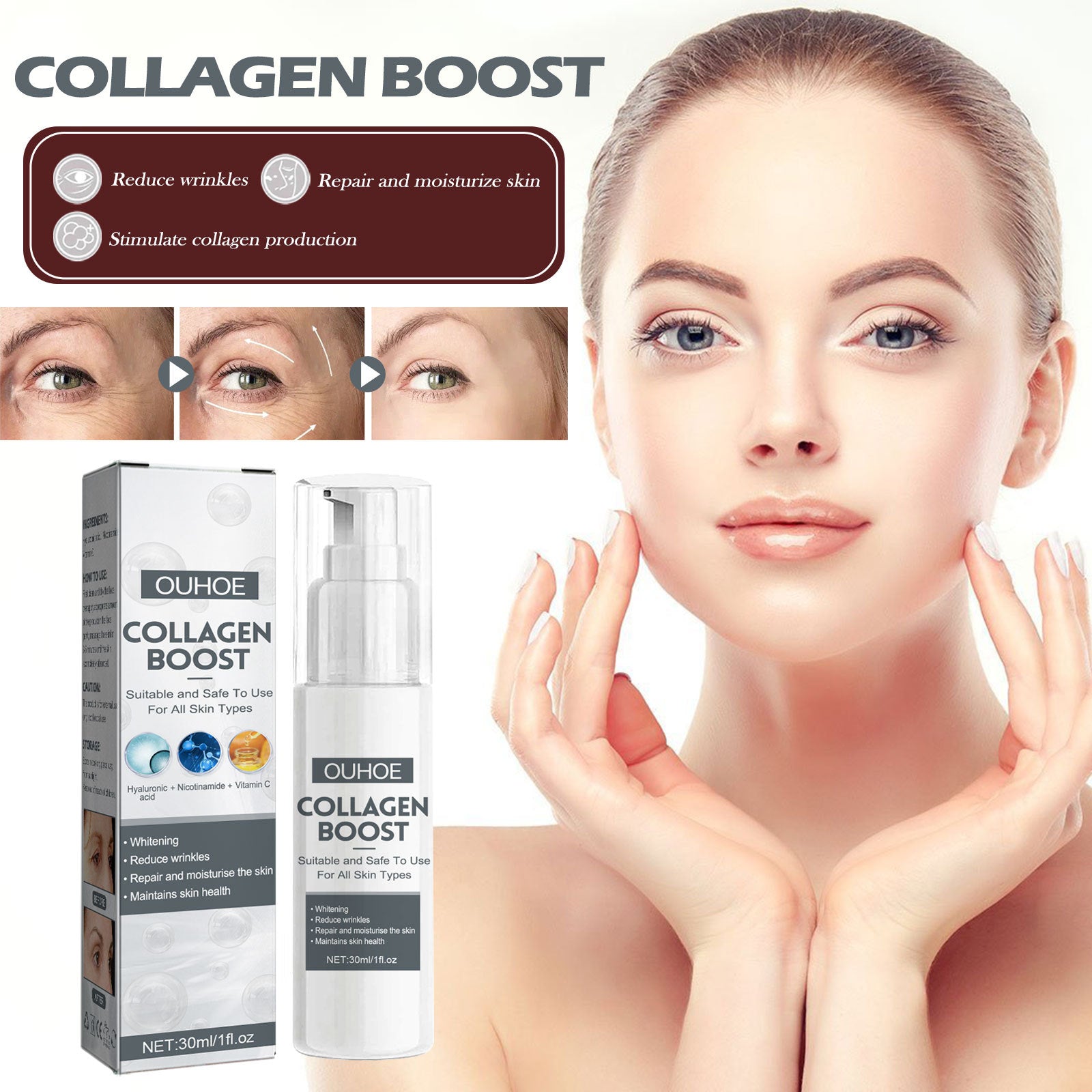 Collagen Anti-Aging Serum, Fade Fine Lines And Dark Spots Hydrating Anti-Wrinkle Repair Essence - Korvel