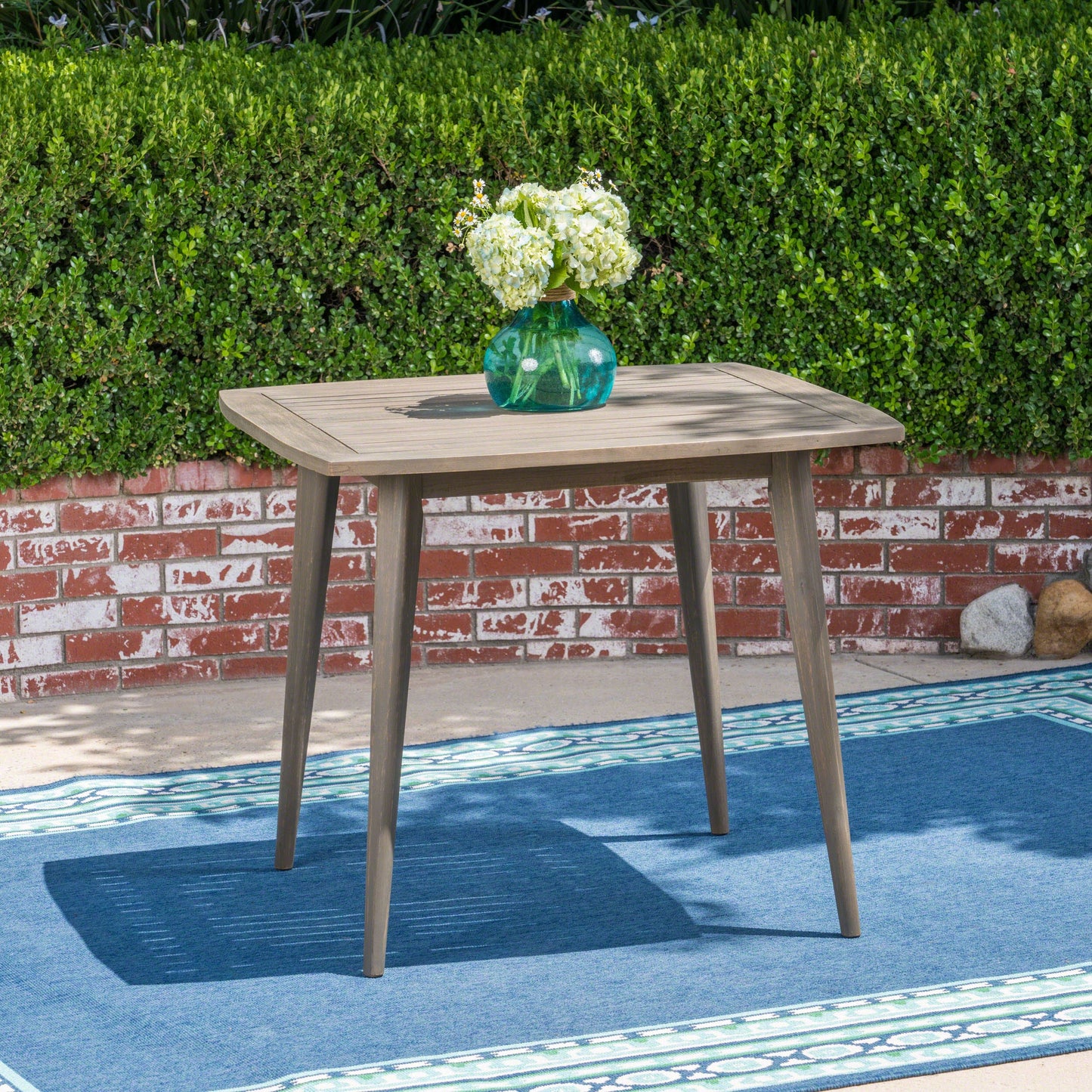 Outdoor Square Acacia Wood Table with Straight Legs, Gray - Korvel
