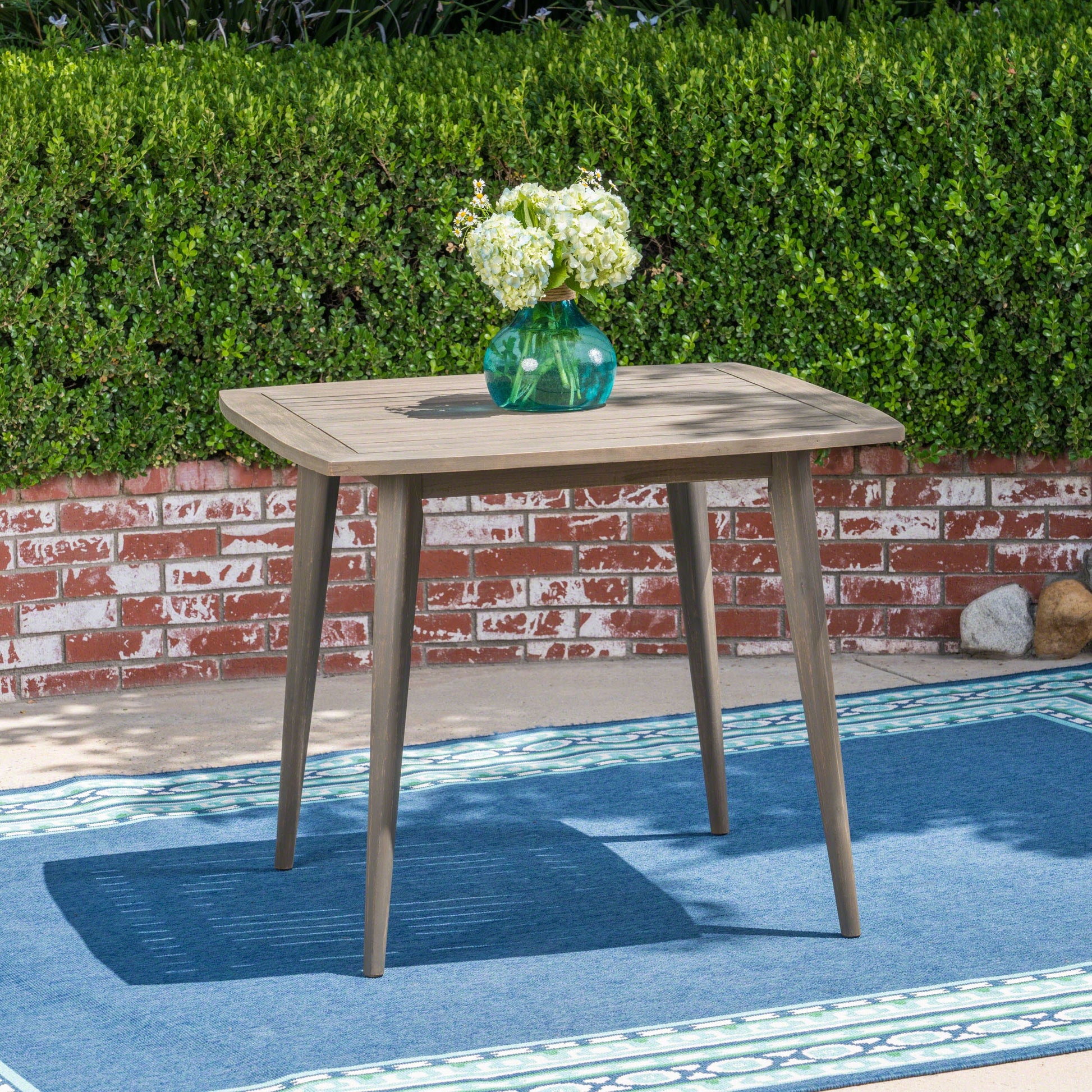 Outdoor Square Acacia Wood Table with Straight Legs, Gray - Korvel