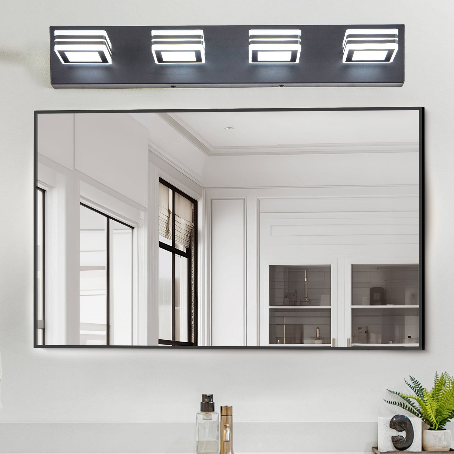 LED Modern Black Vanity Lights, 4-Lights Acrylic Matte Black Bathroom Vanity Lights Over Mirror - Korvel