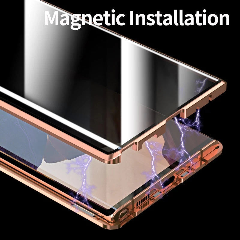 For Samsung Note20U Anti Peeping Privacy Glass Case Protect Phone Case S21Ultra Magnetic S21 Metal Cover - Korvel