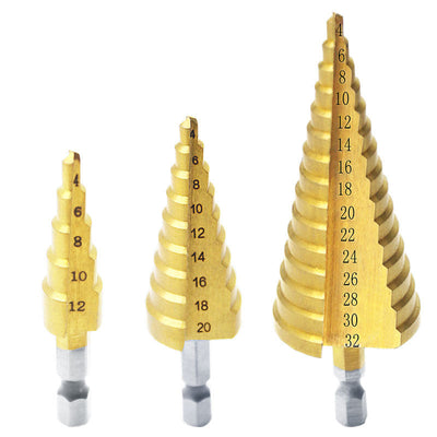 Hexagon Shank Straight Groove Step Drill Pagoda Drill Step High Speed Steel 4241 Drill Bit Set 4-32 4-20 4-12 - Korvel