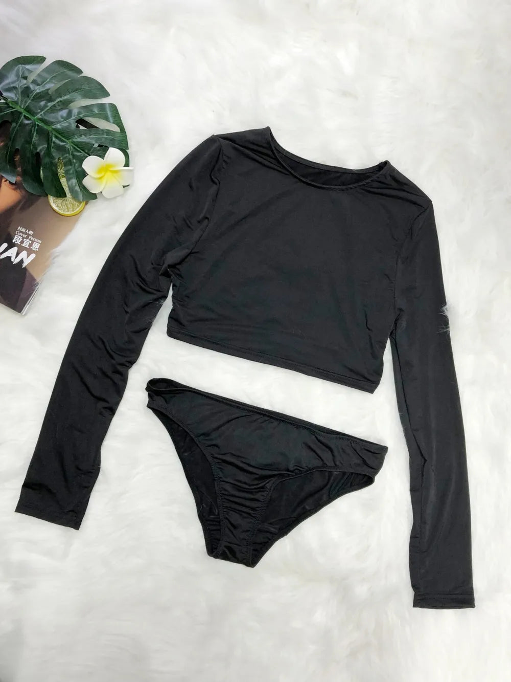 Round Neck Long Sleeve Top and Brief Swim Set - Korvel