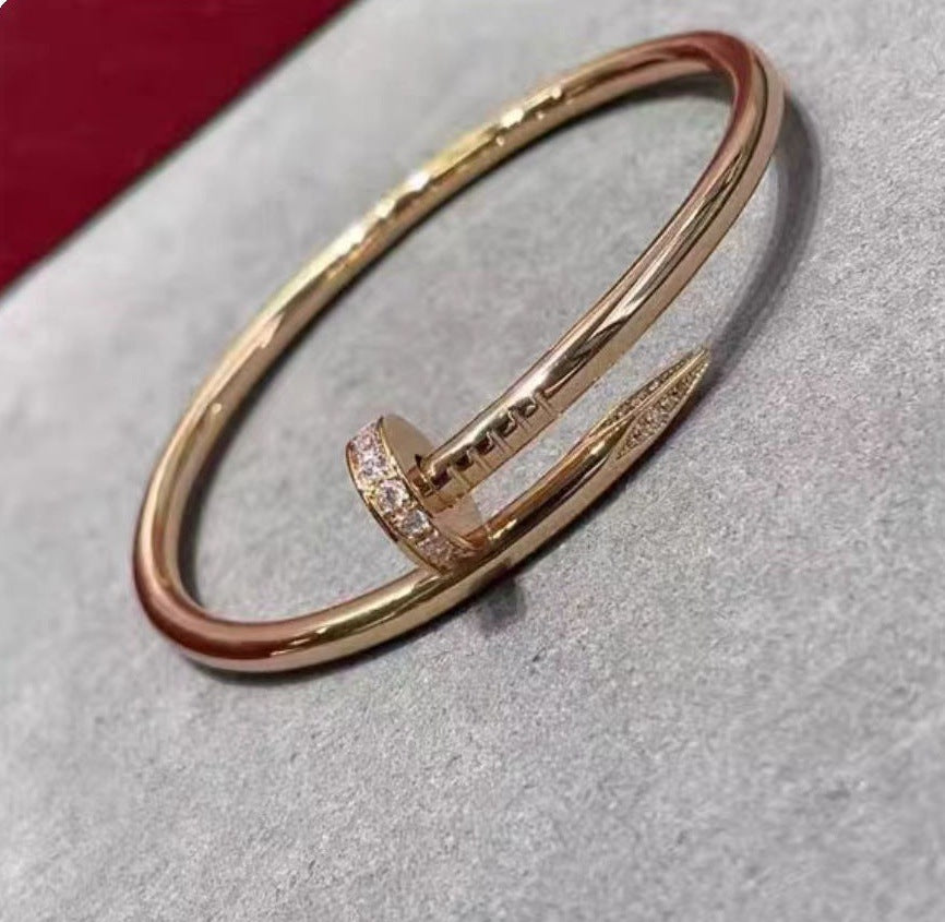 Precision Thick Plating Head and Tail Diamond Fashion Three-Circle Full Diamond Couple Bracelet - Korvel