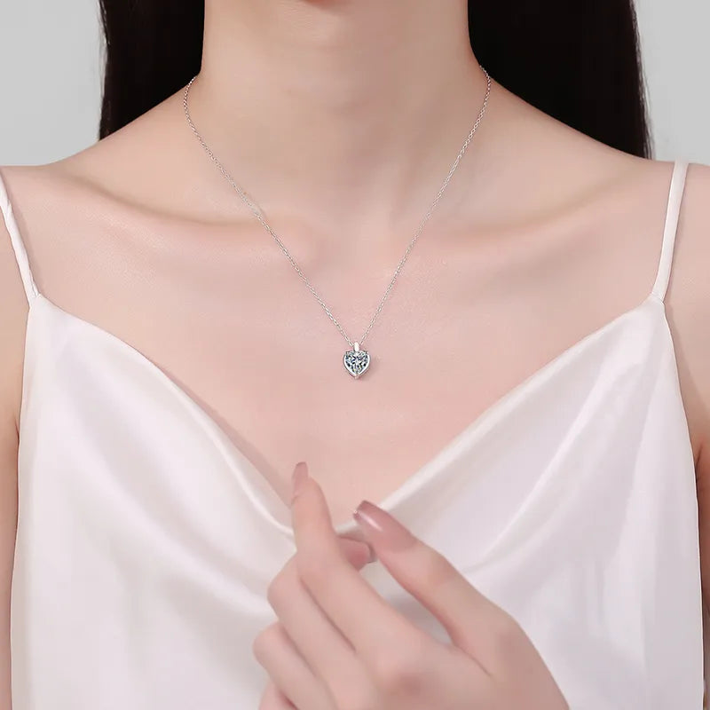 2 Carat Moissanite 925 Sterling Silver Heart Shape Necklace - Korvel