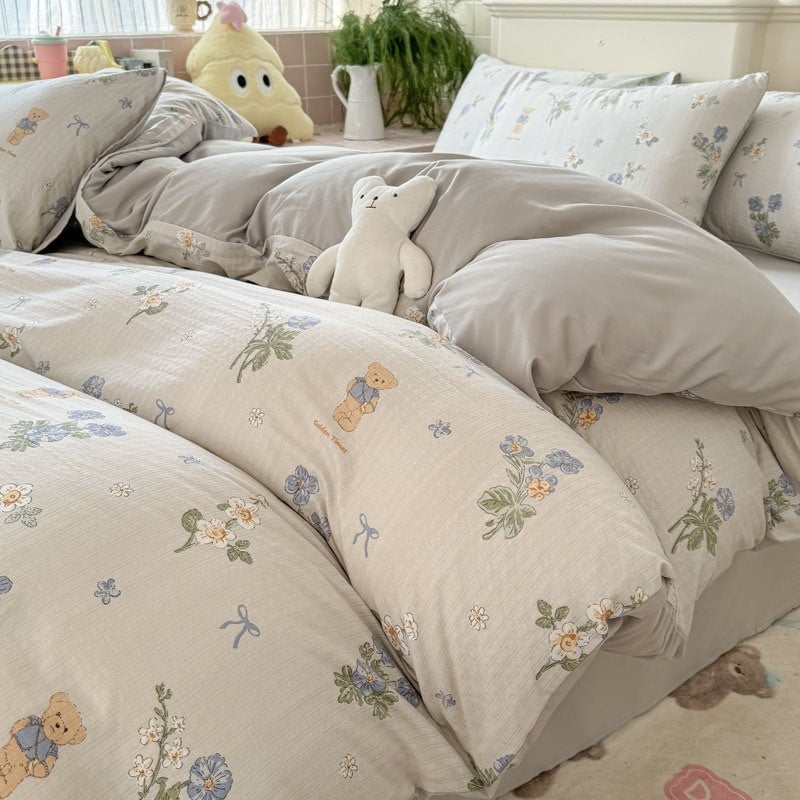 Juego de Ropa de Cama Jacquard de Cuatro Piezas de Doble Gasa