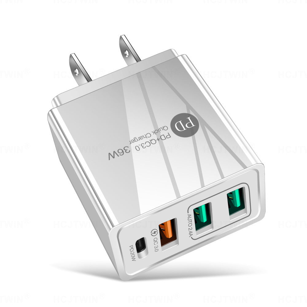 36W PD20W+QC3.0 2.4A dual USB fast charging mobile phone charger 2USB with PD charging head travel charger - Korvel