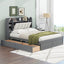 Wood Queen Size Platform Bed with Storage Headboard  Shelves and 2 Drawers  Gray - Korvel