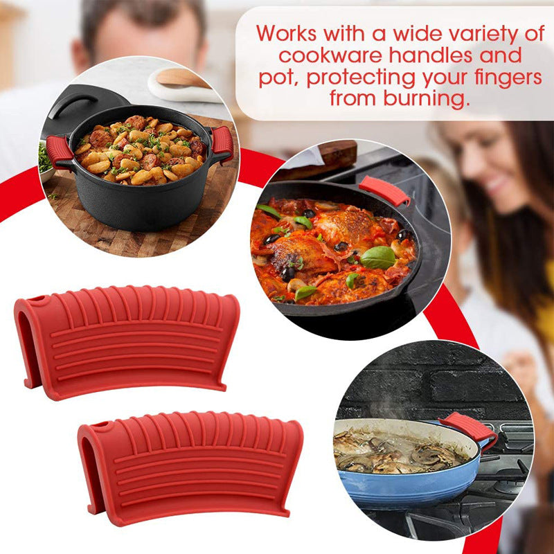 Silicone insulated pot handle sleeve set high-temperature resistant and anti slip pot ear clip anti scald hand clip - Korvel