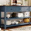 Retro Design Console Table with Two Open Shelves, Pine Solid Wood Frame and Legs for Living Room (Antique Navy+Espresso) - Korvel