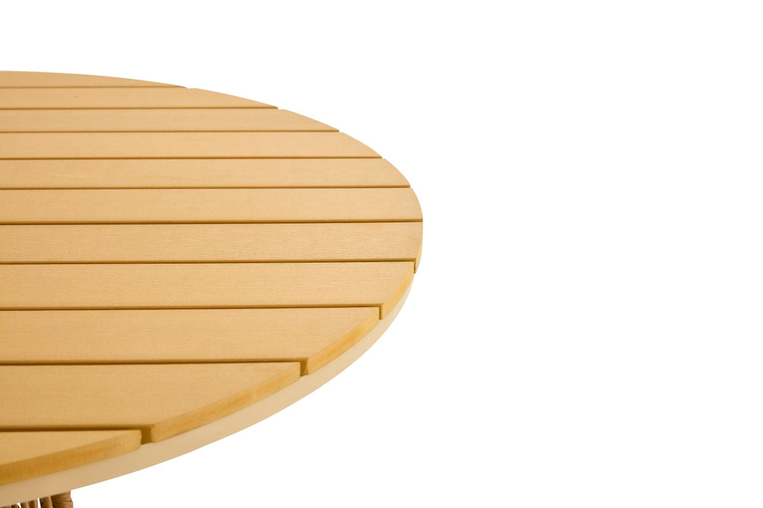 Outdoor dining set of 5 simple bamboo dinning table  PE ratten round table 110CM plastic wood top - Korvel
