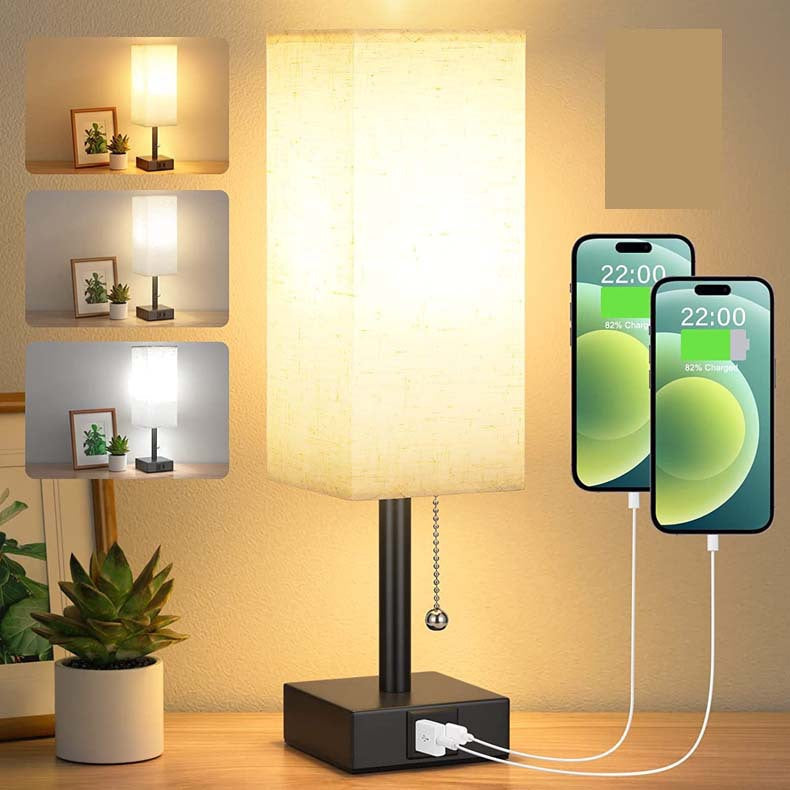 Linen 90 square desk lamp zipper switch three color temperature variable light A+C USB charging - Korvel
