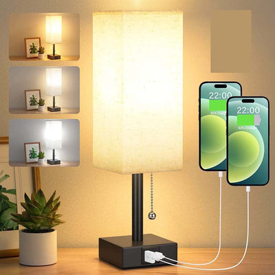 Linen 90 square desk lamp zipper switch three color temperature variable light A+C USB charging - Korvel