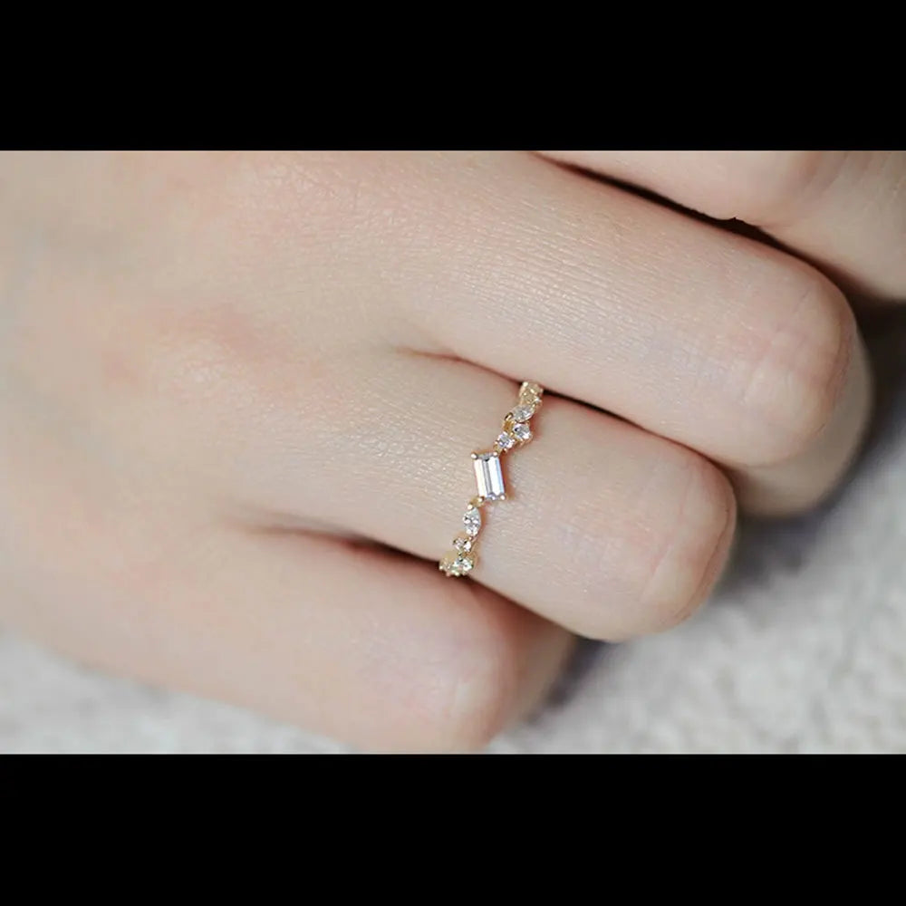 Bague en zircon clair en rectangle géométrique en argent sterling 925