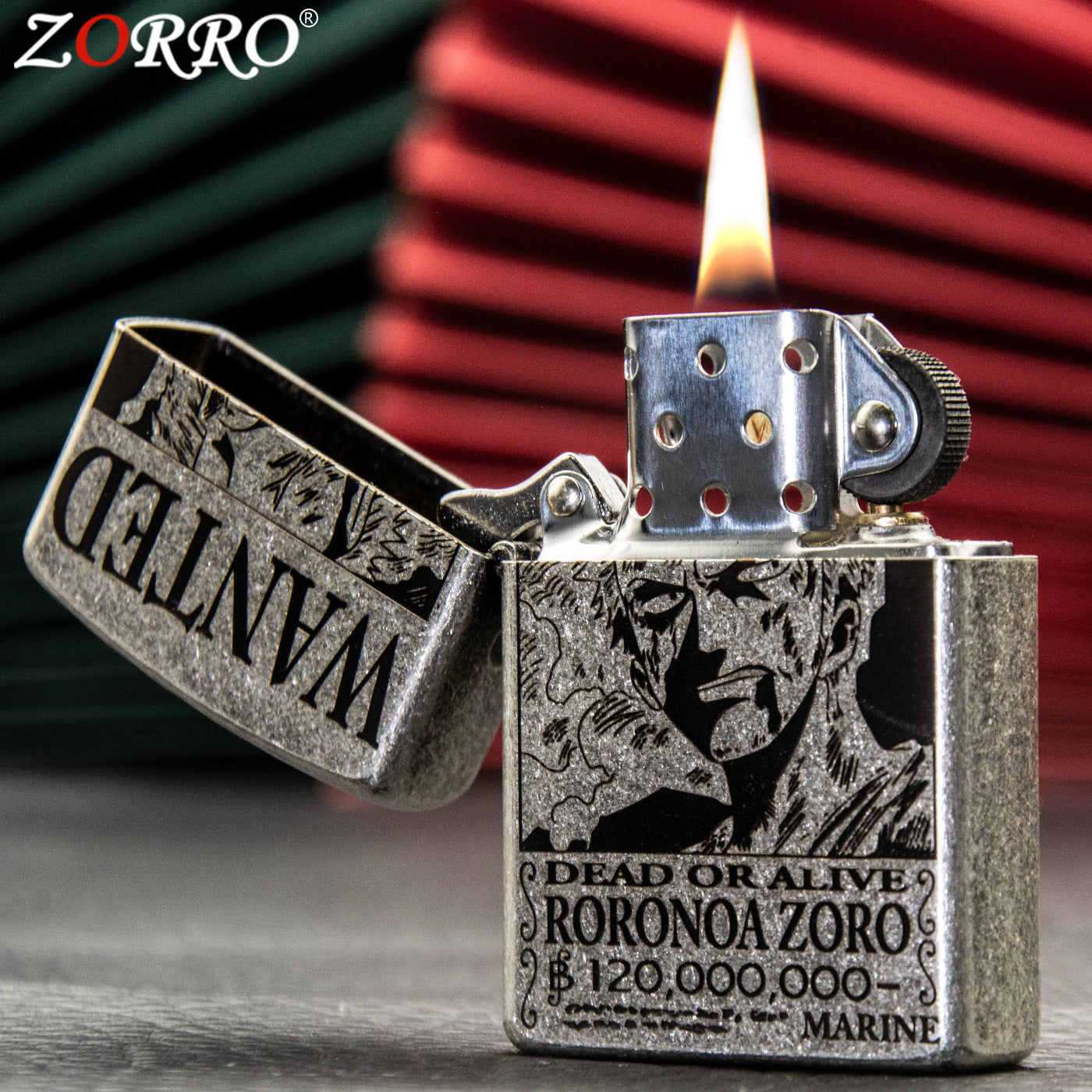 ZORRO Zoro Ancient Silver Pirate King Zoro Kerosene Lighter - Korvel