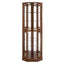 6 shelves corner Curio display cabinet with light mirror and adjustable shelves, walnut wood (excluding E26 light bulbs) - Korvel