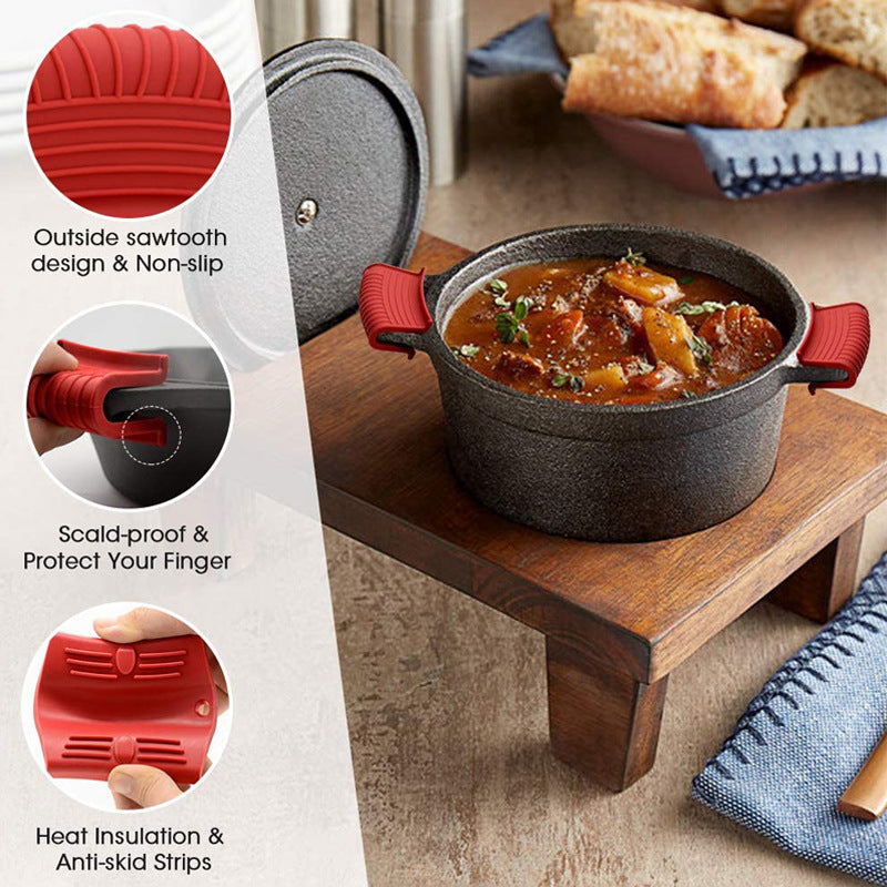 Silicone insulated pot handle sleeve set high-temperature resistant and anti slip pot ear clip anti scald hand clip - Korvel