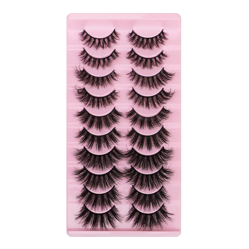 10 Pairs Of Messy Thick Imitation Mink Hair False Eyelashes 3D Stereo Realistic European And American Fried Hair False Eyelashes - Korvel