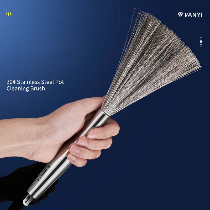 Stainless Steel Pot Brush Dishwashing Pot Brush Long Handle Household Cleaning - Korvel