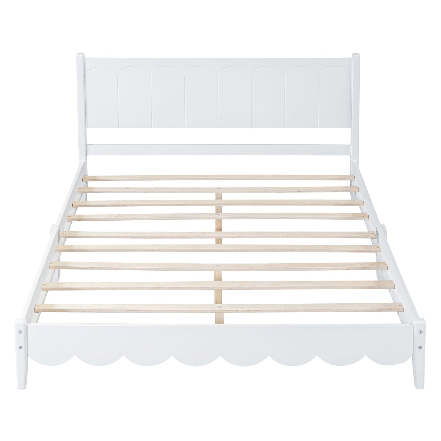 Queen Size Wood Platform Bed Frame, Retro Style Bed with Rectangular Headboard,No Need Box Spring,White - Korvel