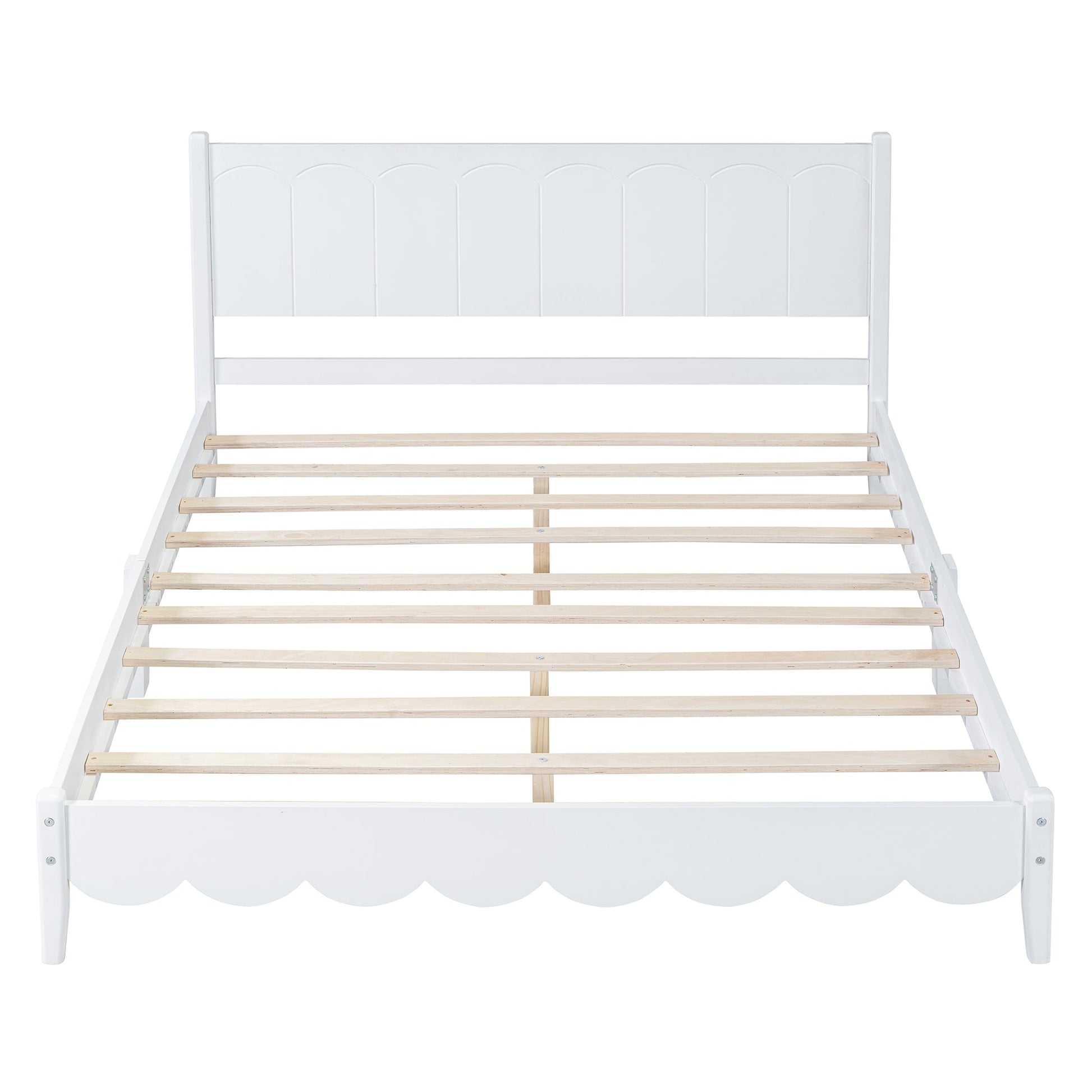 Queen Size Wood Platform Bed Frame, Retro Style Bed with Rectangular Headboard,No Need Box Spring,White - Korvel