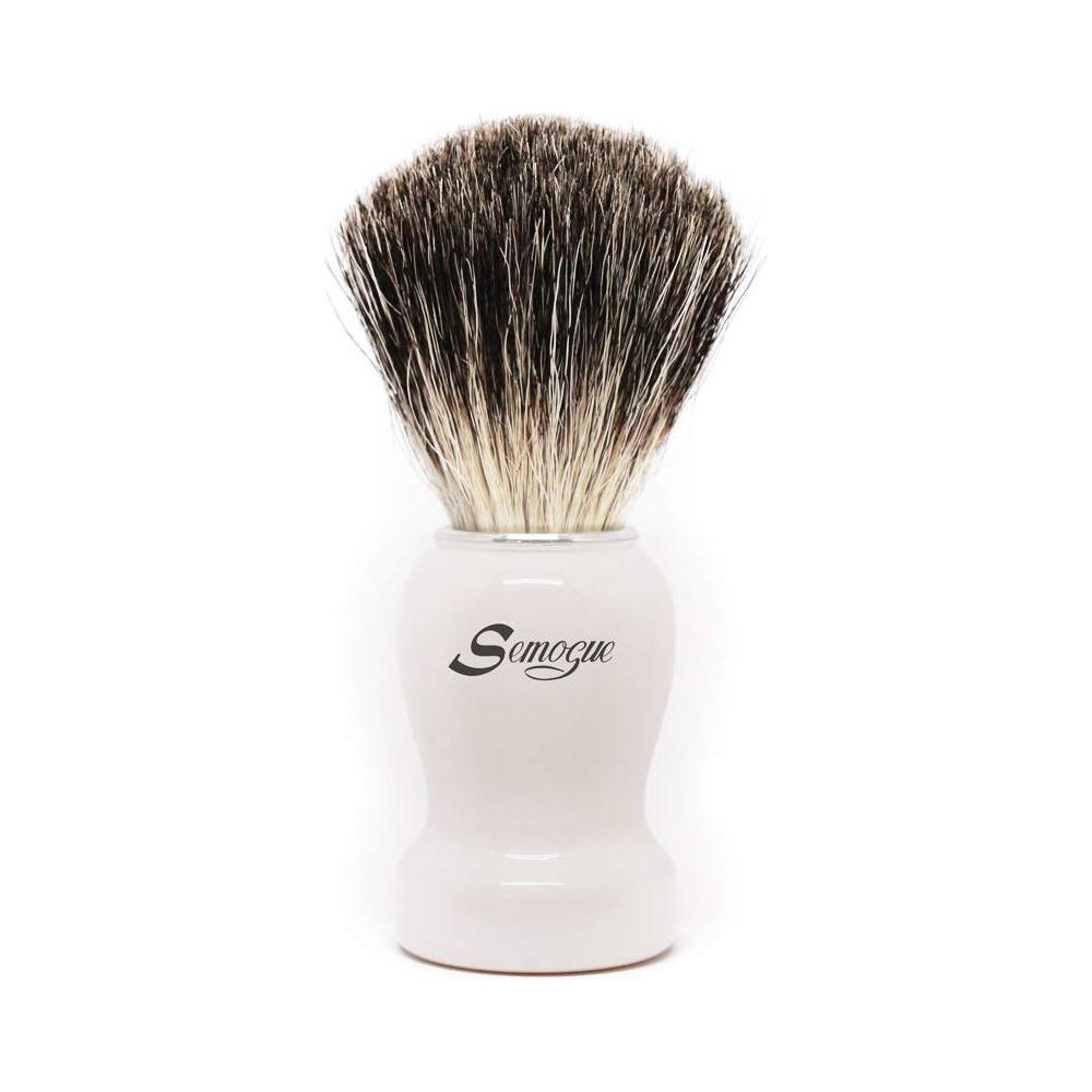 Brosse à raser Semogue Pharos-c3 en poils de blaireau gris pur - Blanc arctique