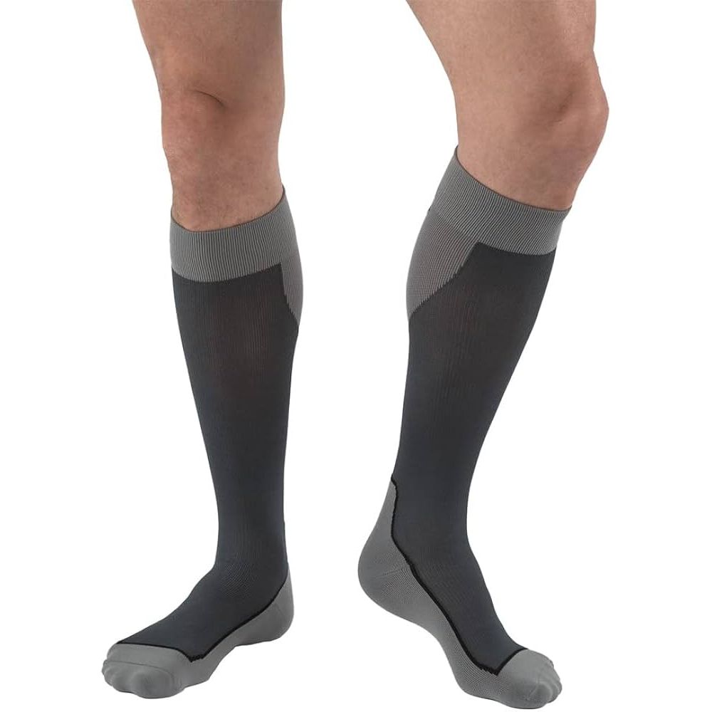 GNP Calcetines de Compresión Unisex hasta la Rodilla – Rayas Negros/Grey, Talla Pequeña