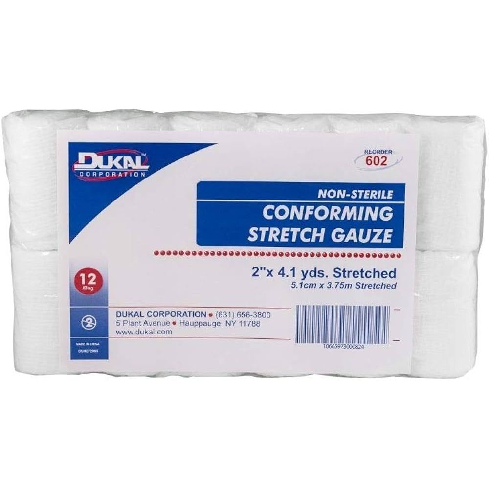 Rollos de gasa estéril elástica conformable Dukal, 2" x 4.1 yds (Caja de 12)