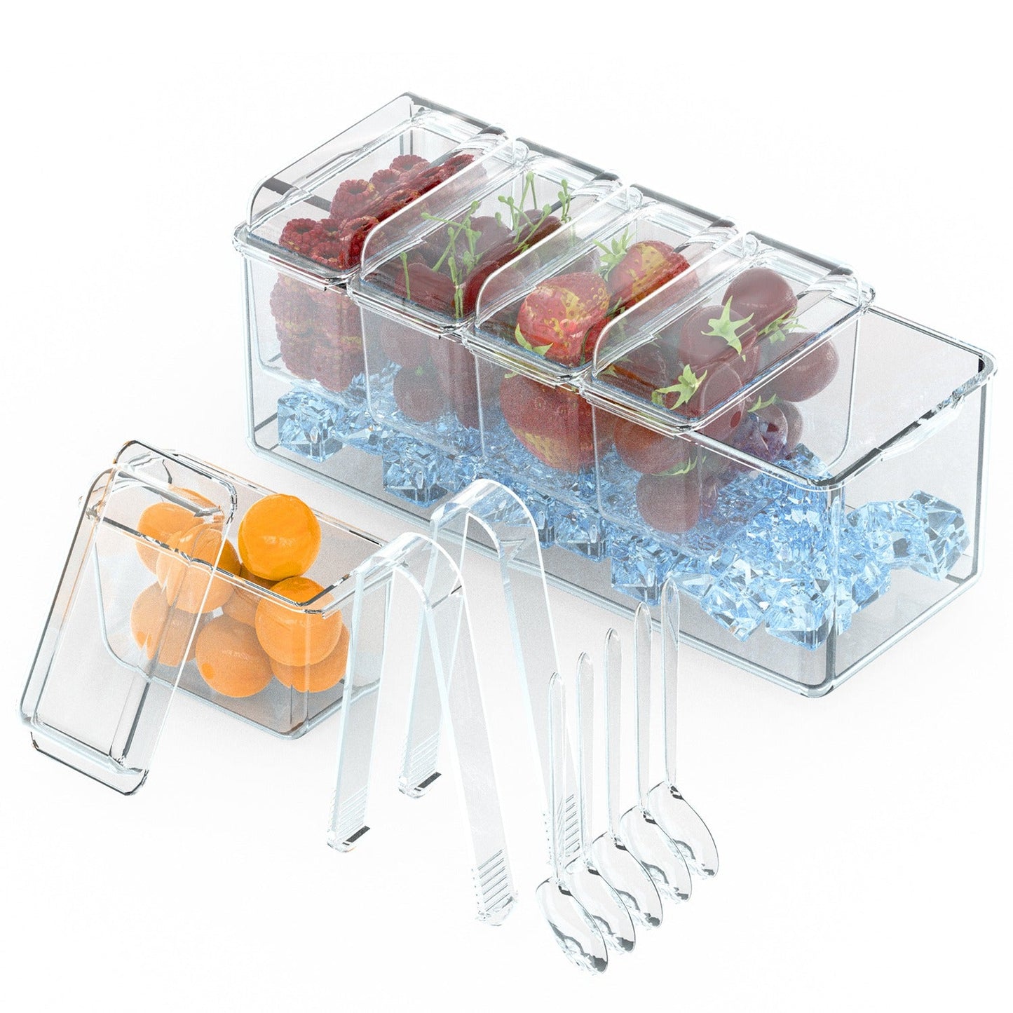 Ice Chilled Condiment Caddy Serving Tray with Removable Containers