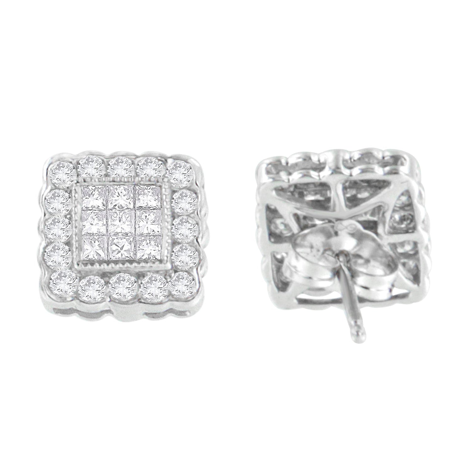 Pendientes de Stud Halo de Diamante en Oro Blanco de 14K