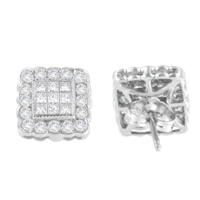 Pendientes de Stud Halo de Diamante en Oro Blanco de 14K