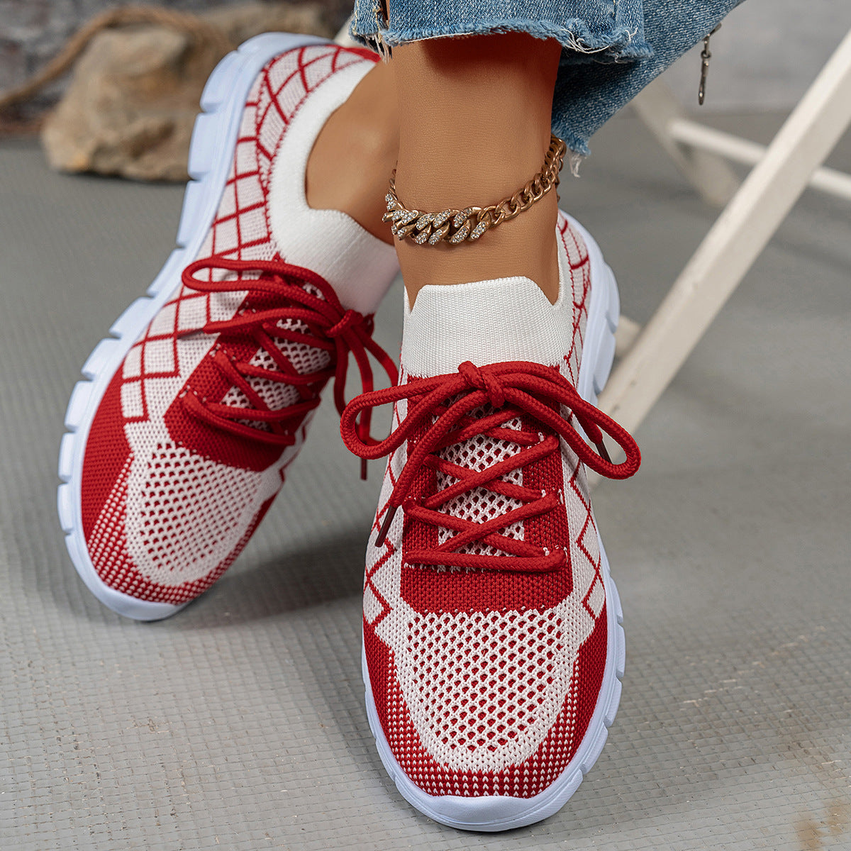 Baskets à lacets en Flyknit à carreaux colorblock pour femmes