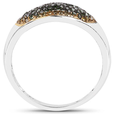Bague en argent sterling avec diamant vert et jaune de 0,45 carat
