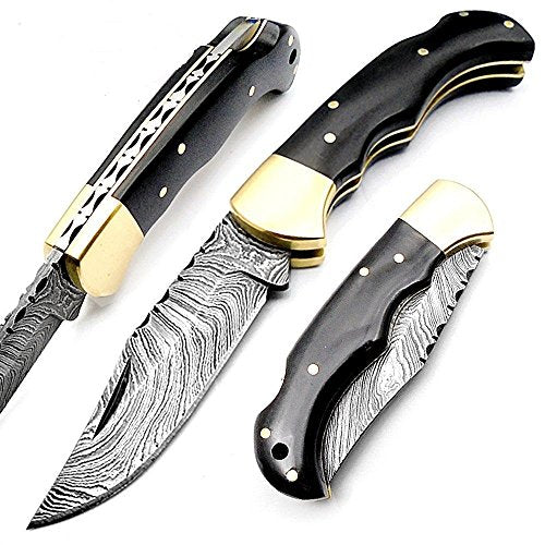 Exquisite Handmade Damascus Steel EDC Folding Knife with Buffalo Horn Handle - Korvel
