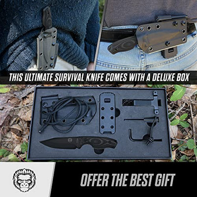 Ultimate Baby Silverback Survival Knife Set for Outdoor Enthusiasts (Black Blade & Grey Accents) - Korvel