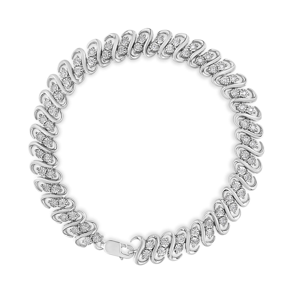 .925 Sterling Silver Diamond Double Row S-Link Bracelet - 7.5 Inches