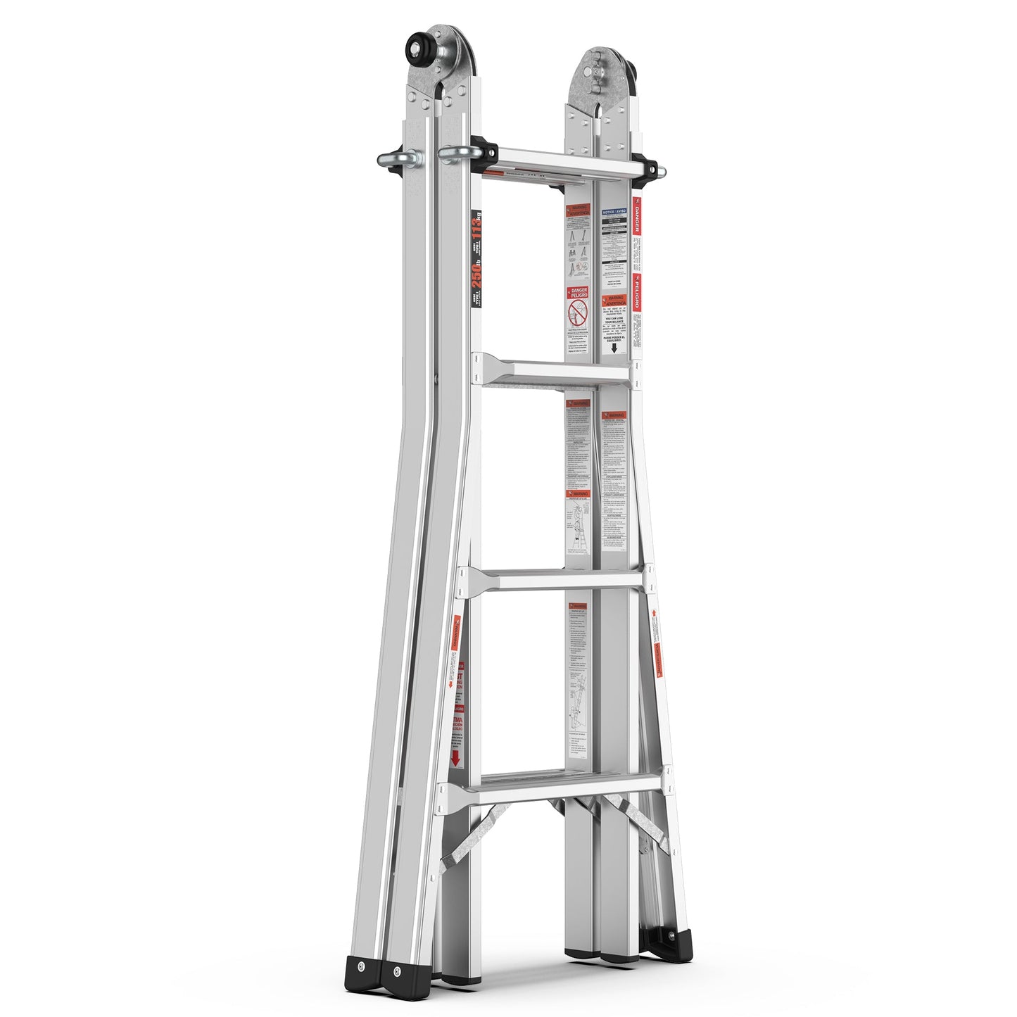 17ft Multi-Position Foldable Aluminum Ladder, A-Frame and Straight Ladder, ANSI 250lbs - Korvel