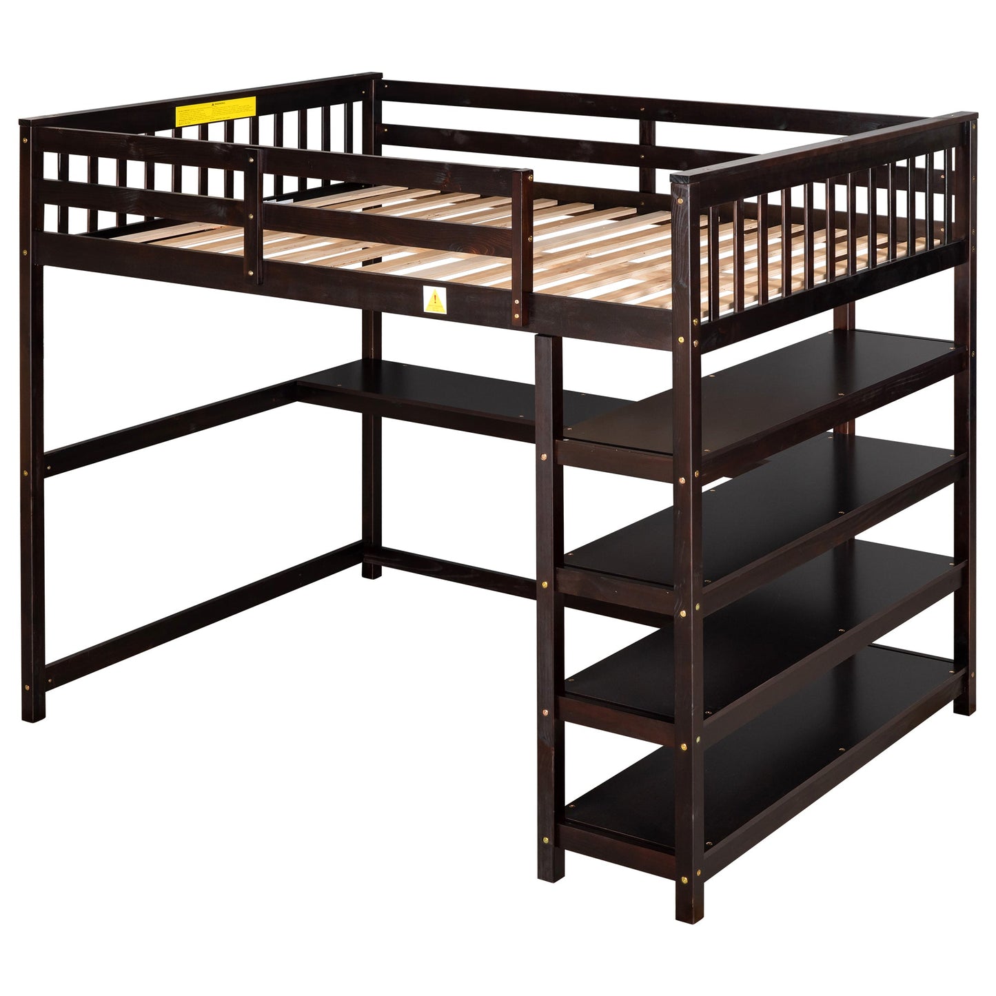 Full Size Loft Bed with Storage Shelves and Under-bed Desk  Espresso - Korvel